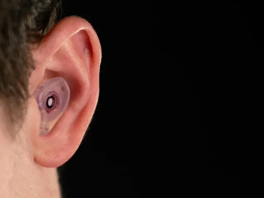 A finished Big Ear The One custom earplug seated perfectly in the ear